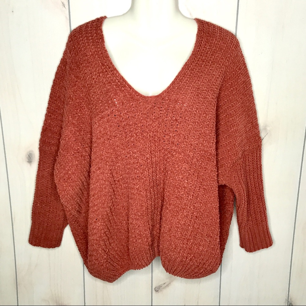Pol Rust Red Brown Cozy Knit Oversized Sweater